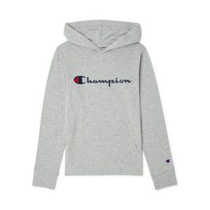 Champion CLASSIC LONG-SLEEVE TEE SCRIPT LOGO Hooded Shirt Gray SZ L & XL NWT